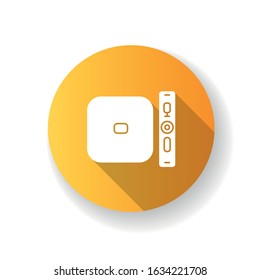 Digital media player flat design long shadow glyph icon. TV, stereo, home theater system. Entertainment product. Video game console. Electronic device. Technology. Silhouette RGB color illustration