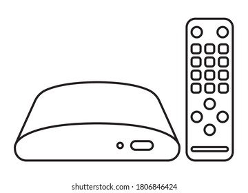 Digital Media Player Setup Box With Remote Controllers Line Art Icon For Apps And Websites