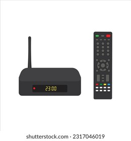 Digital media player setup box with remote. Vector illustration. Can use for element on advertising.