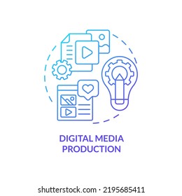 Digital Media Production Blue Gradient Concept Icon. Interesting Skill To Learn Abstract Idea Thin Line Illustration. Creating Graphic Design. Isolated Outline Drawing. Myriad Pro-Bold Font Used