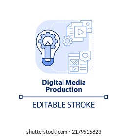 Digital media production light blue concept icon. Skill to learn abstract idea thin line illustration. Graphic design. Isolated outline drawing. Editable stroke. Arial, Myriad Pro-Bold fonts used
