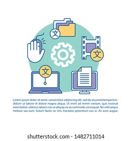 Digital media translation article page vector template. Content management. Brochure, magazine, booklet element with linear icons and text boxes. Print design. Concept illustrations with text space