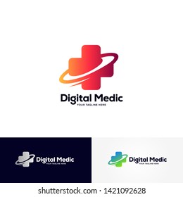 digital medic logo designs template, healthcare logo designs