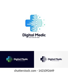 digital medic logo designs template, healthcare logo designs