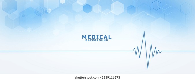 digital medical care hexagon pattern banner with cardio line graph vector