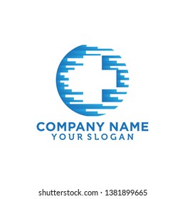 Digital Medical Cross and Health Pharmacy Logo Vector Template