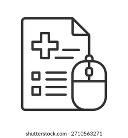 Documento médico digital, ícone em design de linha. documento médico digital, saúde digital, formulário on-line no vetor de fundo branco. Ícone de traçado editável de documento médico digital