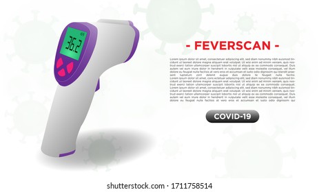 Digital medical infrared thermometer for forehead temperature scan fever measurement and for coronavirus or COVID-19 testing.