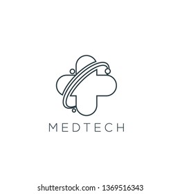 Digital Medical Line Logo Icon designs, Digital Healthcare logo with atom planet isolated on white background. Vector Illustration