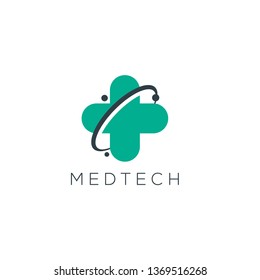 Digital Medical Logo Icon designs, Digital Healthcare logo with atom planet isolated on white background. Vector Illustration