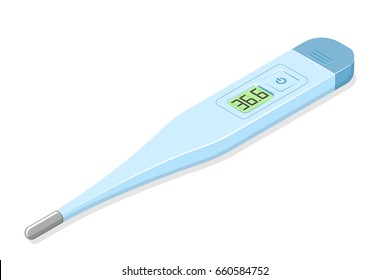 Digital medical thermometer. Editable numbers on display. Isometric vector illustration