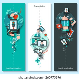 Digital Medicine Banners Vertical Set With Healthcare Devices Telemedicine Health Monitoring Elements Isolated Vector Illustration