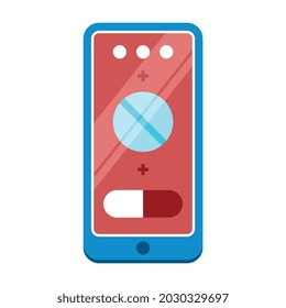 Composición de medicina digital con imagen aislada de gadget de pantalla táctil con ilustración vectorial de aplicación médica
