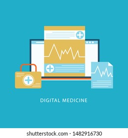 Digital medicine design concept set with medicine healthcare devices mobile health monitoring flat icons