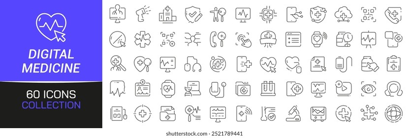 Digital medicine line icons collection. Thin outline icons pack. UI icon collection. Set of line web pictogram