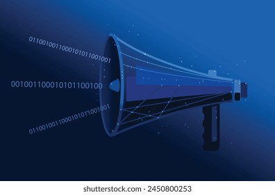 Digitales Megaphon auf Farbverlauf blau Hintergrund