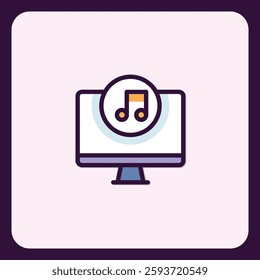 Digital Melody: Computer Screen Displaying Music Note Symbol Aesthetic Illustration