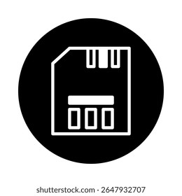 Digital memory card symbol on black circle represents storage and technology advancement in electronics