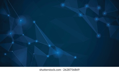 Digital mesh background featuring glowing nodes and polygon connections in a blue tech inspired design