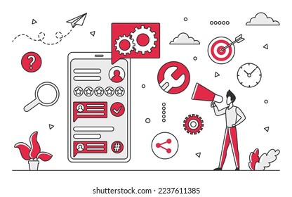 Comunicación de mensajes digitales. Charla en línea, aplicación de mensajería, ilustración monocolor vectorial