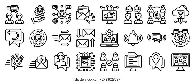 Digital Message Icon Collection Set. Clean Outline Vector Icons
