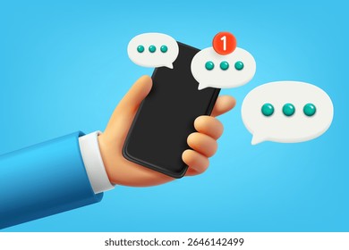Digital messaging via smartphone. 3d vector concept
