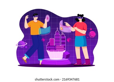 Konzept der digitalen Metaverse Illustration. Flache Illustration einzeln auf weißem Hintergrund