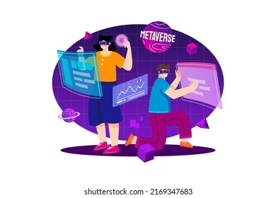 Concepto de Ilustración de Metaverse Digital. Ilustración plana aislada en fondo blanco
