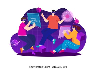 Konzept der digitalen Metaverse Illustration. Flache Illustration einzeln auf weißem Hintergrund
