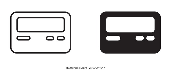 Conjunto de iconos de medidor digital en estilo de contorno y silueta, que representa herramientas de medición, pantallas electrónicas y dispositivos de monitoreo de servicios públicos, Ilustración vectorial.