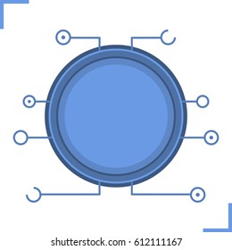 Digital microchip frame. Blue color futuristic chip set icon. Sci-fi user interface concept. Cyber technology background. Computer circuit board. Isolated vector illustration