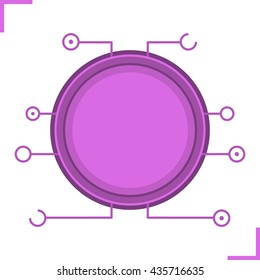 Digital microchip frame. Purple color futuristic chip set icon. Sci-fi user interface. Cyber technology background. Computer circuit board. Science fiction gui concept. Isolated vector illustration