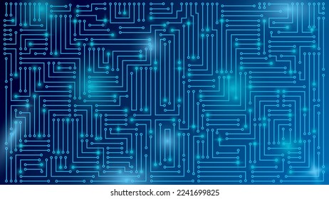 Digital microcircuit on a blue background. Microchip on the board. Abstract futuristic background with microcircuits.