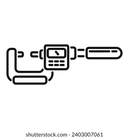 Vector de contorno de icono del dispositivo de micrómetro digital. Herramienta de laboratorio. Micro gálibo