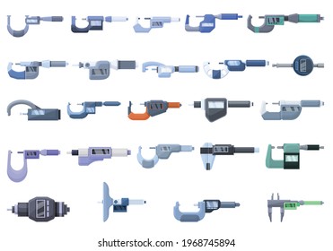 Digital micrometer icons set. Cartoon set of digital micrometer vector icons for web design