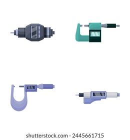 Digital micrometer icons set cartoon vector. Laboratory digital micrometer. Number precision tool