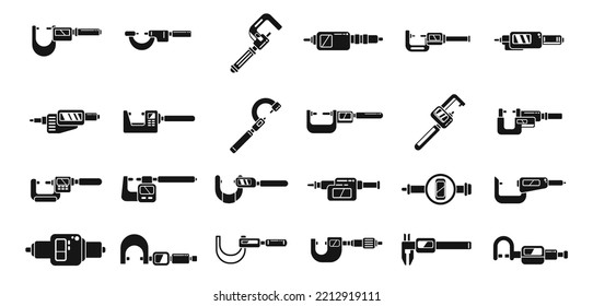 Digital micrometer icons set simple vector. Caliper ruler. Device construction