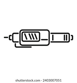 Vector de contorno de ícono de precisión del micrómetro digital. Escala de números. Instrumento metálico