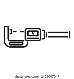 Vector de contorno de ícono de herramienta de micrómetro digital. Escala de vernier. Objeto Millimetro