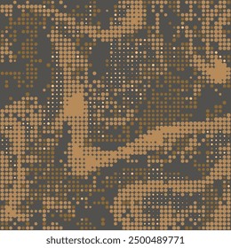 Digital military camouflage. Seamless camo pattern. Halftone dots background. Skin of a chameleon or snake. Dark brown color. Abstract texture for print on fabric, textile or paper. Vector