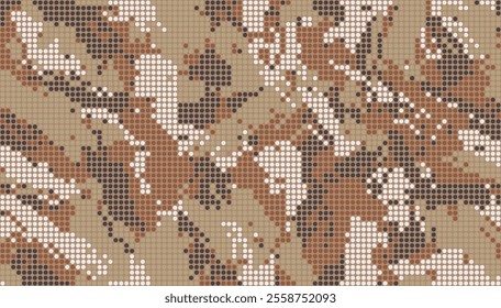 Digital military camouflage. Seamless camo pattern. Halftone dots background. Brown color abstract texture for print on fabric, textile or paper. Vector