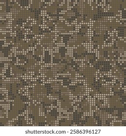 Digital military camouflage. Seamless camo pattern. Halftone dots background. Dark brown color. Abstract texture for print on fabric and textile. Vector