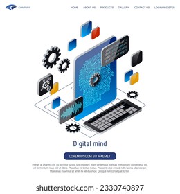 Mente digital, inteligencia artificial, tecnología del ciberespacio 3d ilustración de concepto vectorial isométrico