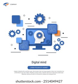 Digital mind, artificial intelligence, cyberspace technology flat style vector concept illustration
