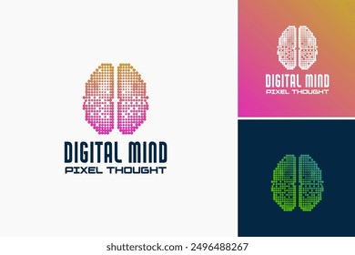 Digital Mind Pixel Thought Logo Design Template: Blends digital savvy  cognitive prowess, perfect for tech startups or digital agencies. Layered EPS Vector