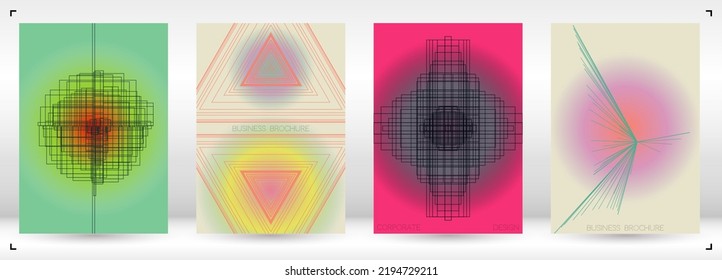 Digital Minimal Geometric Vector Poster Design with Lines and Gradient Colorful Circles. Collection of Abstract Backgrounds for Covers, Flyers, Templates, Booklets, Cards, Brochures, Branding, etc.