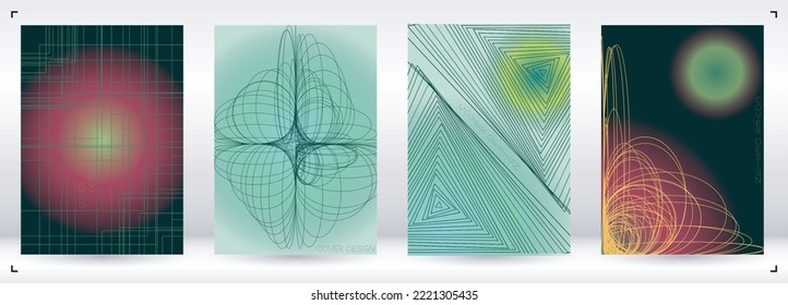 Digital Minimal Geometric Vector Poster Design with Lines and Gradient Colorful Circles. Collection of Abstract Backgrounds for Covers, Flyers, Templates, Booklets, Cards, Brochures, Branding, etc.