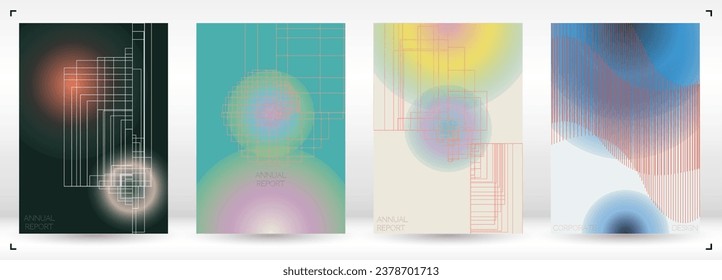 Digital Minimal Geometric Vector Poster Design with Lines and Gradient Colorful Circles. Collection of Abstract Backgrounds for Covers, Flyers, Templates, Booklets, Cards, Brochures, Branding, etc.