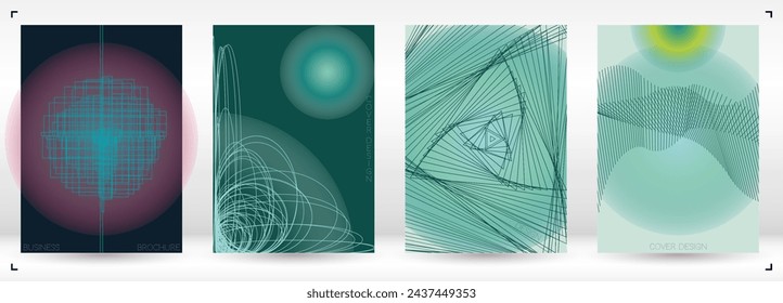 Digitales minimales geometrisches Vektor-Poster-Design mit Linien und farbigen Farbverläufen Kreise. Sammlung von abstrakten Hintergründen für Cover, Flyer, Vorlagen, Broschüren, Karten, Broschüren, Branding, etc.