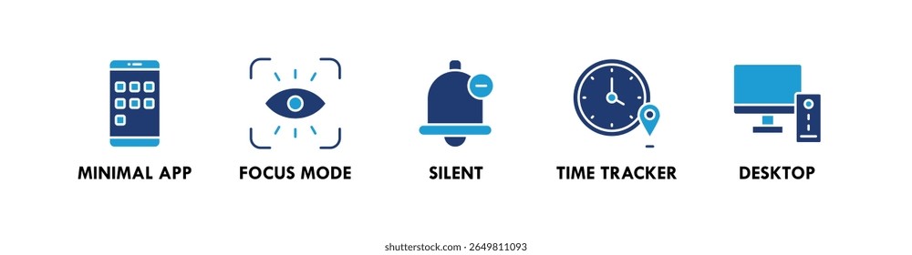 Digital Minimalism banner web icon vector illustration concept with an icon of minimal app, focus mode, silent, time tracker, and desktop